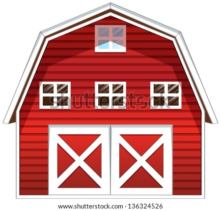 Illustration of a red barn house on a white background Royalty-Free Stock Photo #136324526