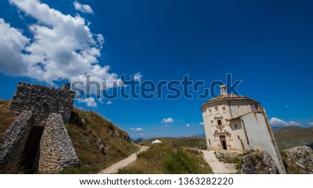 Abruzzo, l’Aquila, Rocca Calascio, church of S. M. della Pietà. The church is located along the path that leads to the castle of Rocca Calascio at 1482 m.s.l.m