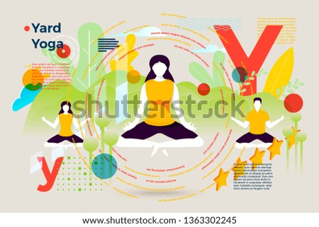 Vector concept illustration -  alphabet letter Y with summer yard yoga making people. Modern bright banner template with charts and place for your text.