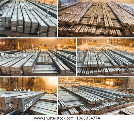 Warehouse metal blank. Electroplating plant for the metal. Collage of pictures