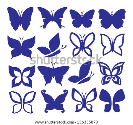 vector color butterflies icons set on white