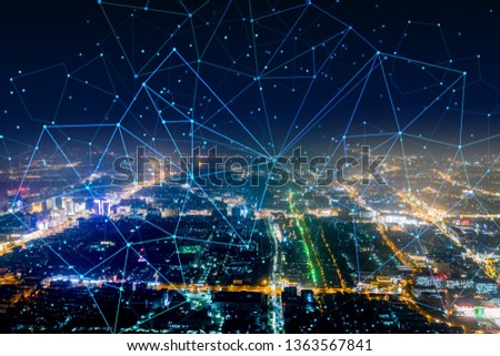 Modern city with wireless network connection concept 