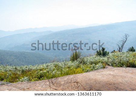 Empty ground covered over hill and mountain rage and sky as product display template