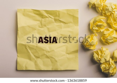 Asia write on paper background;