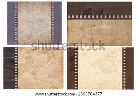 Set of various Old Vintage background with retro paper and old film strip isolated on white