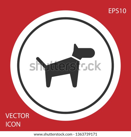 Grey Dog icon isolated on red background. White circle button. Vector Illustration