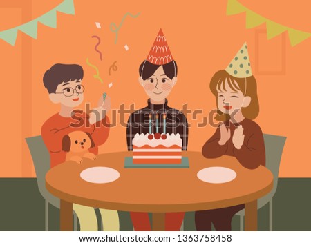 The protagonist and congratulatory friends of the birthday party. hand drawn style vector design illustrations. 