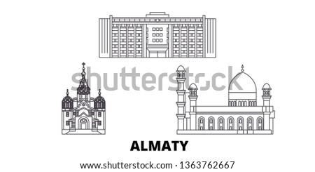 Kazakhstan, Almaty line travel skyline set. Kazakhstan, Almaty outline city vector illustration, symbol, travel sights, landmarks.