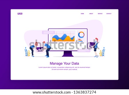 Modern flat design concept of people are customizing data on desktop for website and mobile website. landing page template 