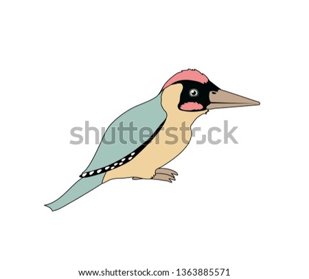 vector scandi cartoon animal clip art green woodpecker