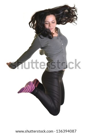modern style dancer jumping against isolated white background