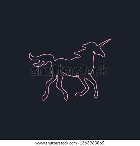 Abstract unicorn. Trendy one line neon art. Vector illustration, clip art