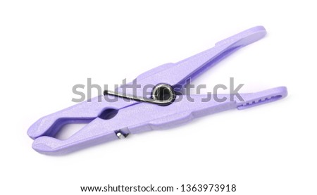 Purple plastic clothespin isolated on white background, top view
