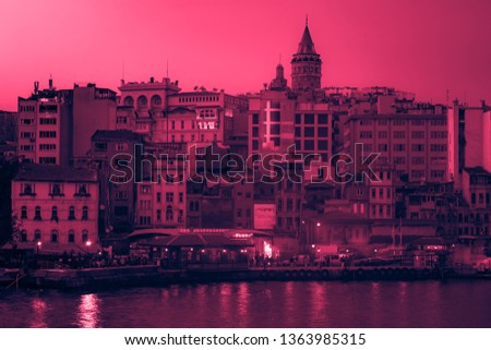 Istanbul cityscape in Turkey with Galata Tower, 14th-century city landmark. Beautiful travel destination picture