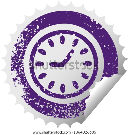 distressed circular peeling sticker symbol of a wall clock