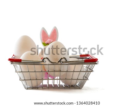 Easter scene with eggs, easter bunny,, white background