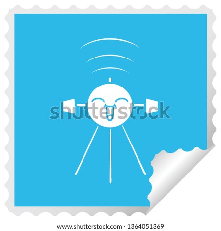 square peeling sticker cartoon of a satellite