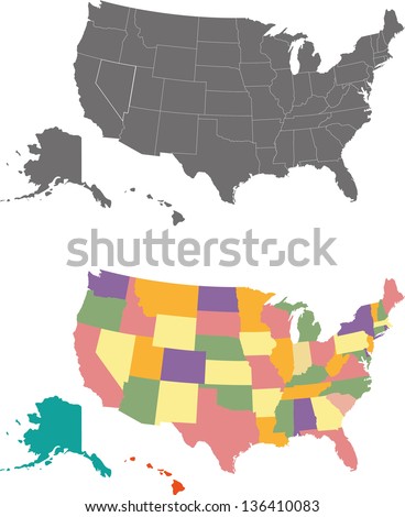 Silhouette and colored united states map Royalty-Free Stock Photo #136410083