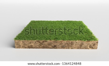 3D Illustration soil ground cross section with earth land and green grass, realistic 3D rendering cutaway terrain floor Royalty-Free Stock Photo #1364124848