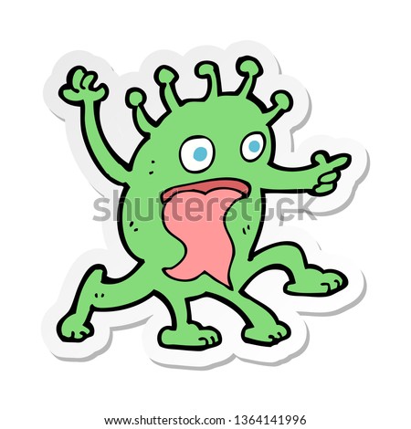 sticker of a cartoon weird little alien
