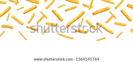 Falling fries isolated vector on white background. Royalty-Free Stock Photo #1364145764