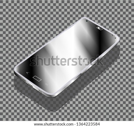 Vector realistic smartphone metallic colors with a screen with light reflections and a shadow against a background with a black-and-white cell.