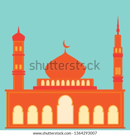 Modern Flat Elegant Islamic Mosque Building. Beautiful mosque icon. Mosque vector. Isolated Flat Cartoon Illustration