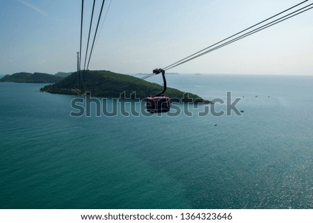 Picture from Phu Quoc cable car to Hon Thom Island (pineapple Island) with horizon and Island in background.