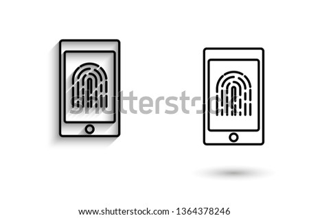 fingerprint icon vector.  Identification scannings of a fingerprint in the mobile phone with shadow