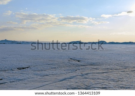 Landscape in the ice land. Beautiful winter sea