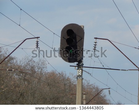 Railway equipment and infrastructure traffic light on a pole