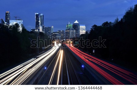 Light trails created by highway traffic in Uptown Atlanta