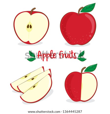 Collection red apple fruits isolated on white background. Vector illustration.