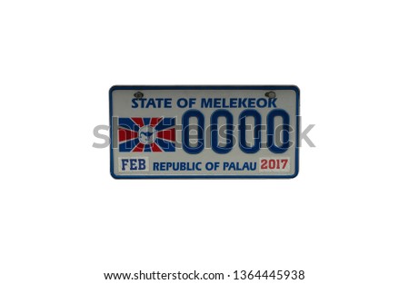 Anonymized plate of Melekeok state, Palau. Isolated.