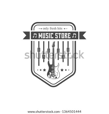 Vector logo. A music shop. Template, element, sign, label, for print, advertising.