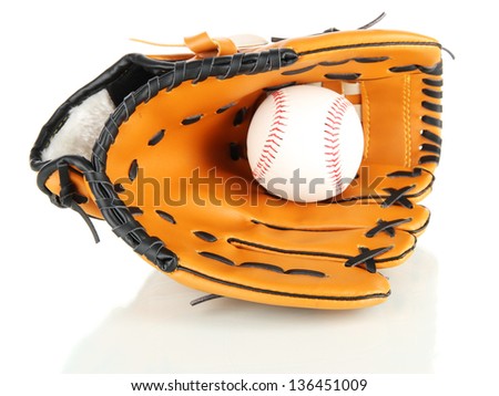 Baseball glove and ball isolated on white