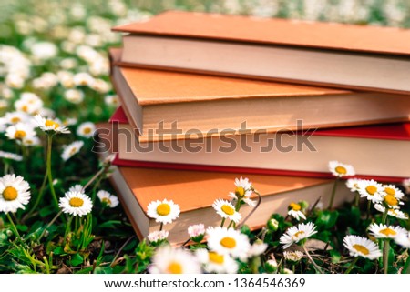 Books for learning and reading laying on the ground