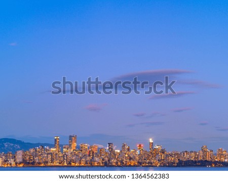 skyline of vancouver at night, canada.