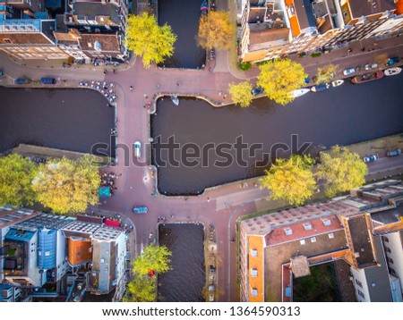 Aerial view of Amsterdam after sunset, Netherlands