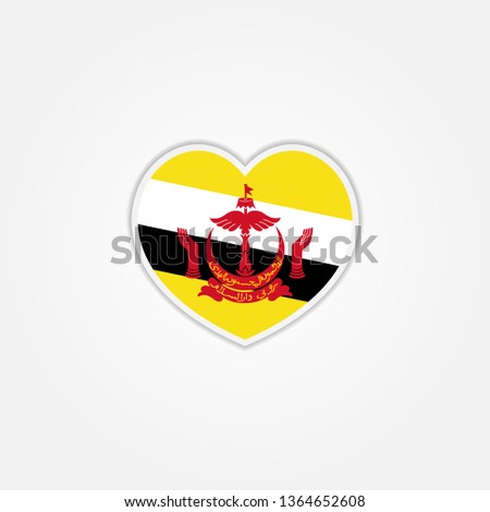 Flag of Brunei Darussalam heart 3d button, Brunei flag template design. Vector Eps 10