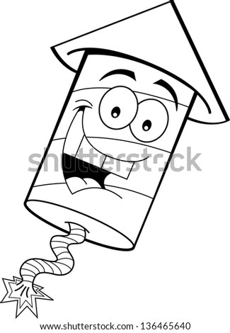 Black and white illustration of a smiling firecracker.
