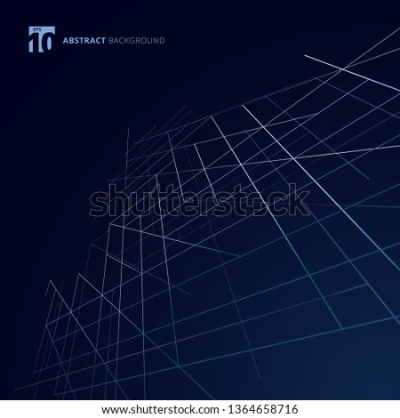 Abstract building exterior structure dimension lines silver color on dark blue background. Modern luxury style square mesh. Digital geometric abstraction with line. Vector illustration