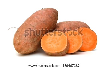Sweet potatoes on white background Royalty-Free Stock Photo #136467389