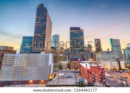 Denver, Colorado, USA downtown cityscape at twilight. 