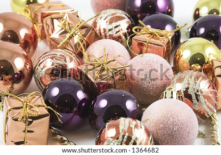 Christmas decorations, fairly shallow depth of field, focus on centre box