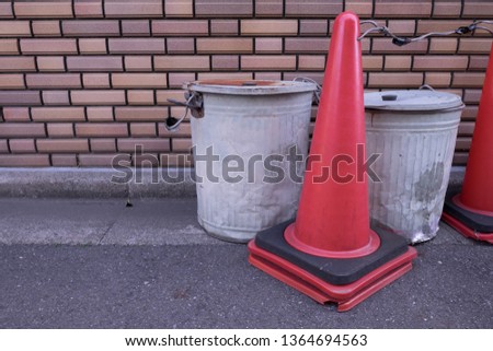 Garbage cans and cones