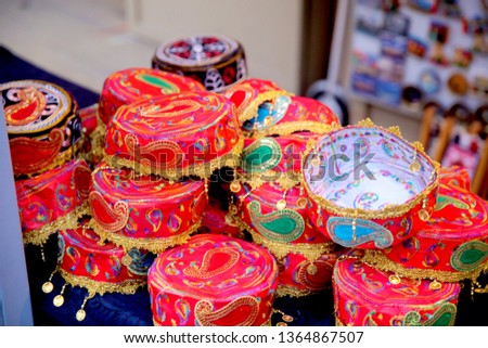 Oriental headdress on Festive fair on Novruz holiday	