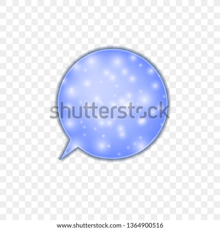 Blue Talk Bubble on Light Transparent Background, Isolated Sign, Snowy Ball, Colorful Isolated Illustration.