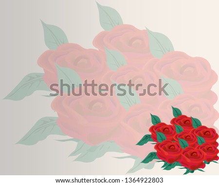 Red roses hand drawn color set.  