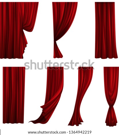 Collection of different theater curtains. Red velvet drapes. Vector illustration Royalty-Free Stock Photo #1364942219